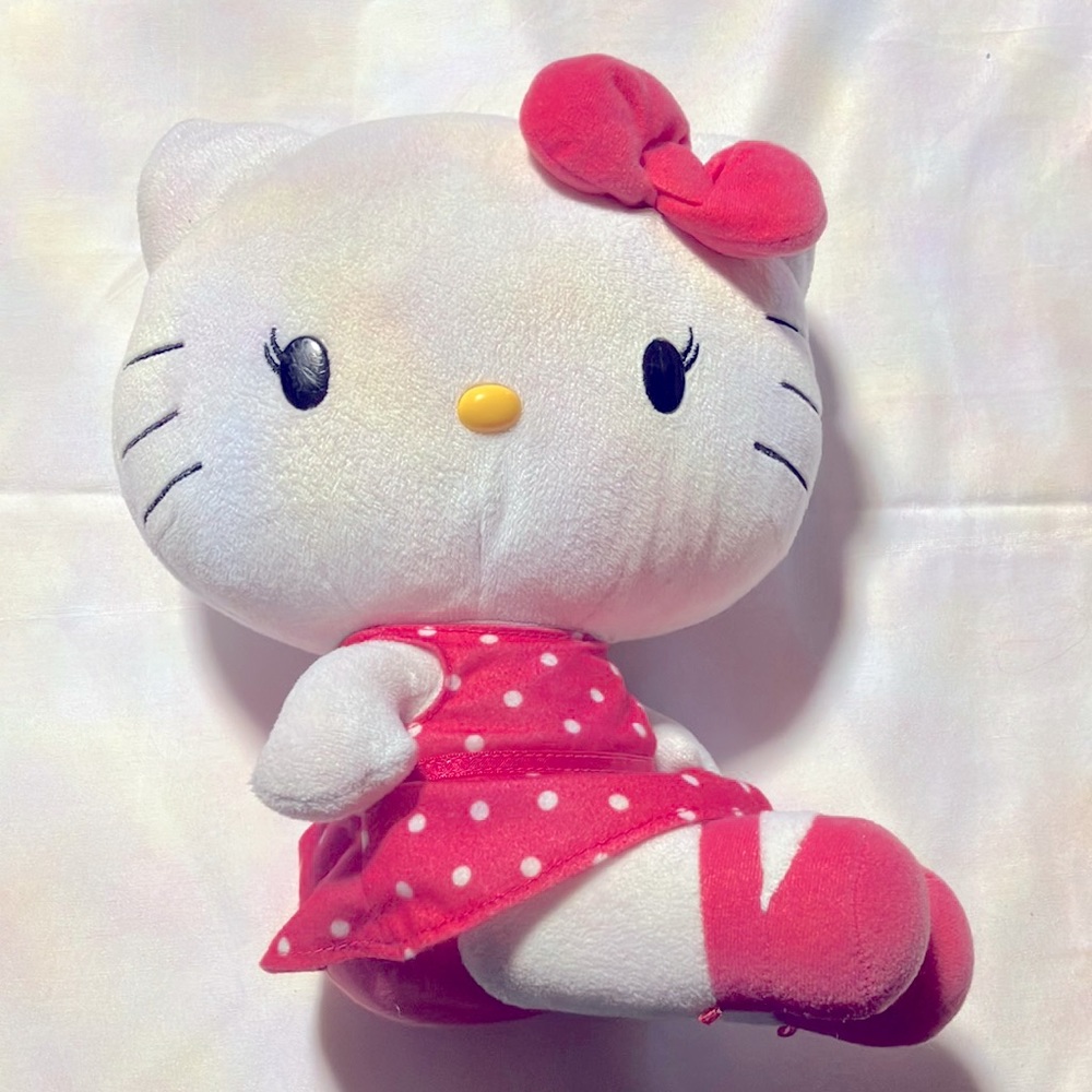Hello Kitty Pink Polka Dot Dress Plush Seated Stuffed Animal Sanrio 2011